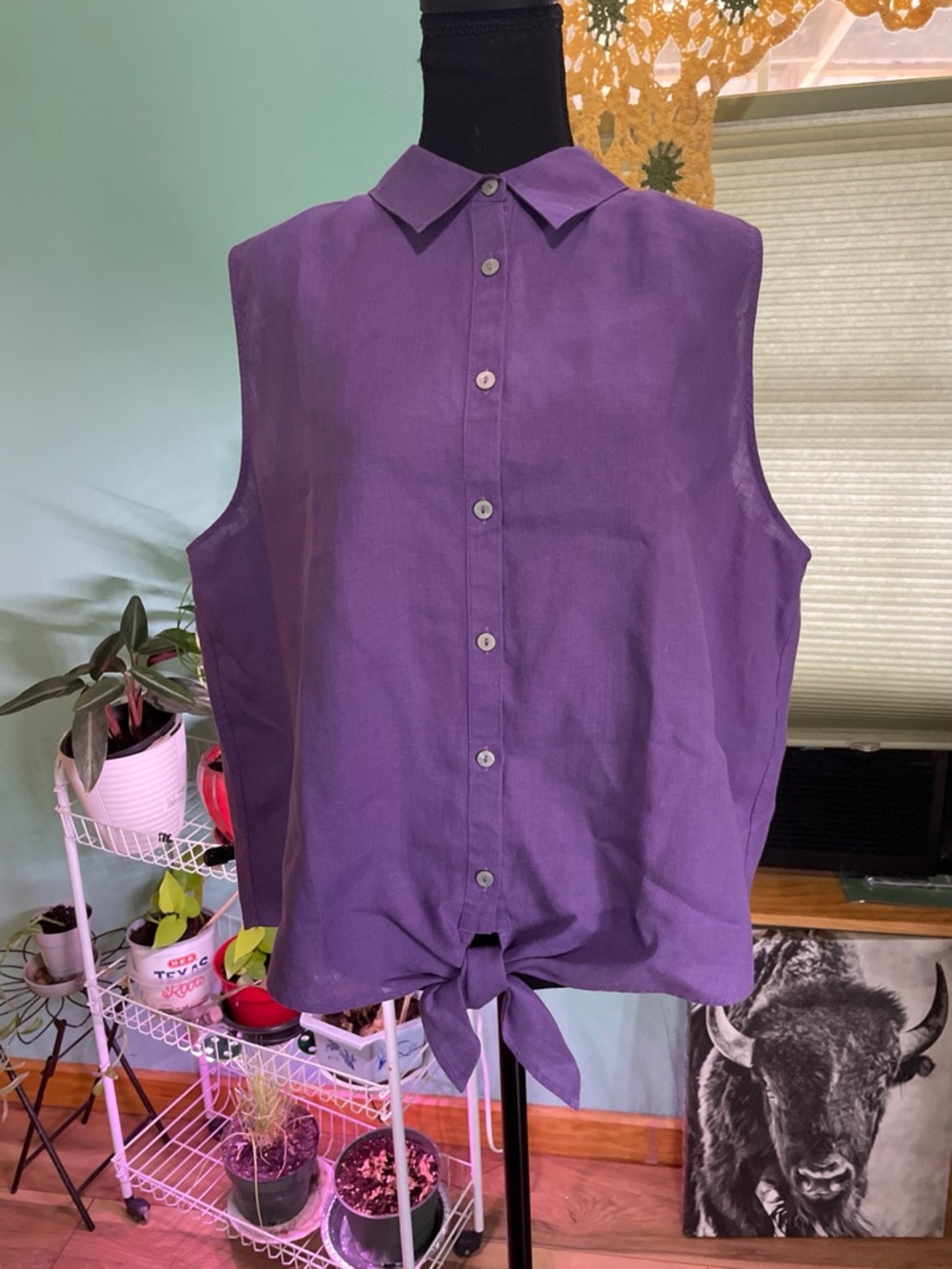Chico's Purple Sleeveless Button-Front Tie-Hem Camisole